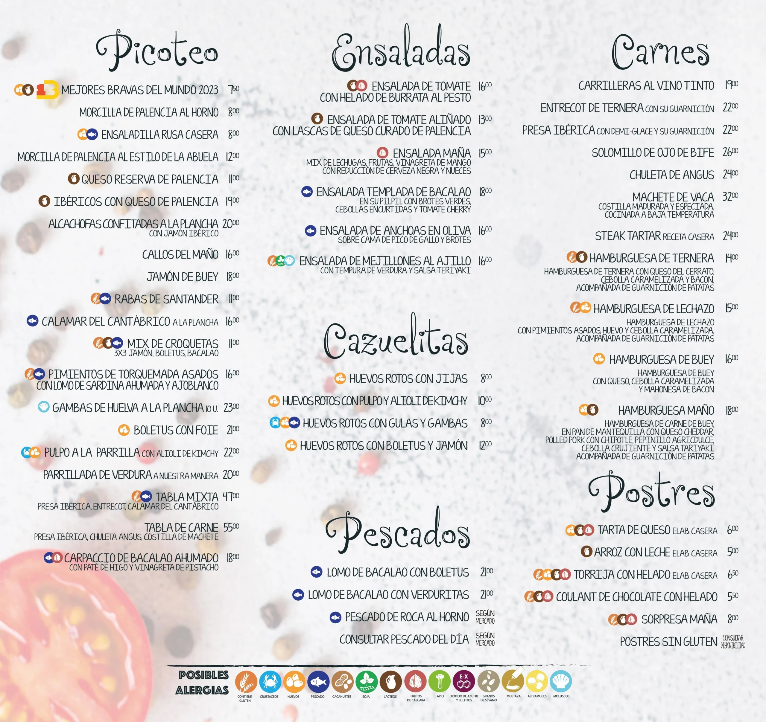 Carta Restaurante Maño - Reverso